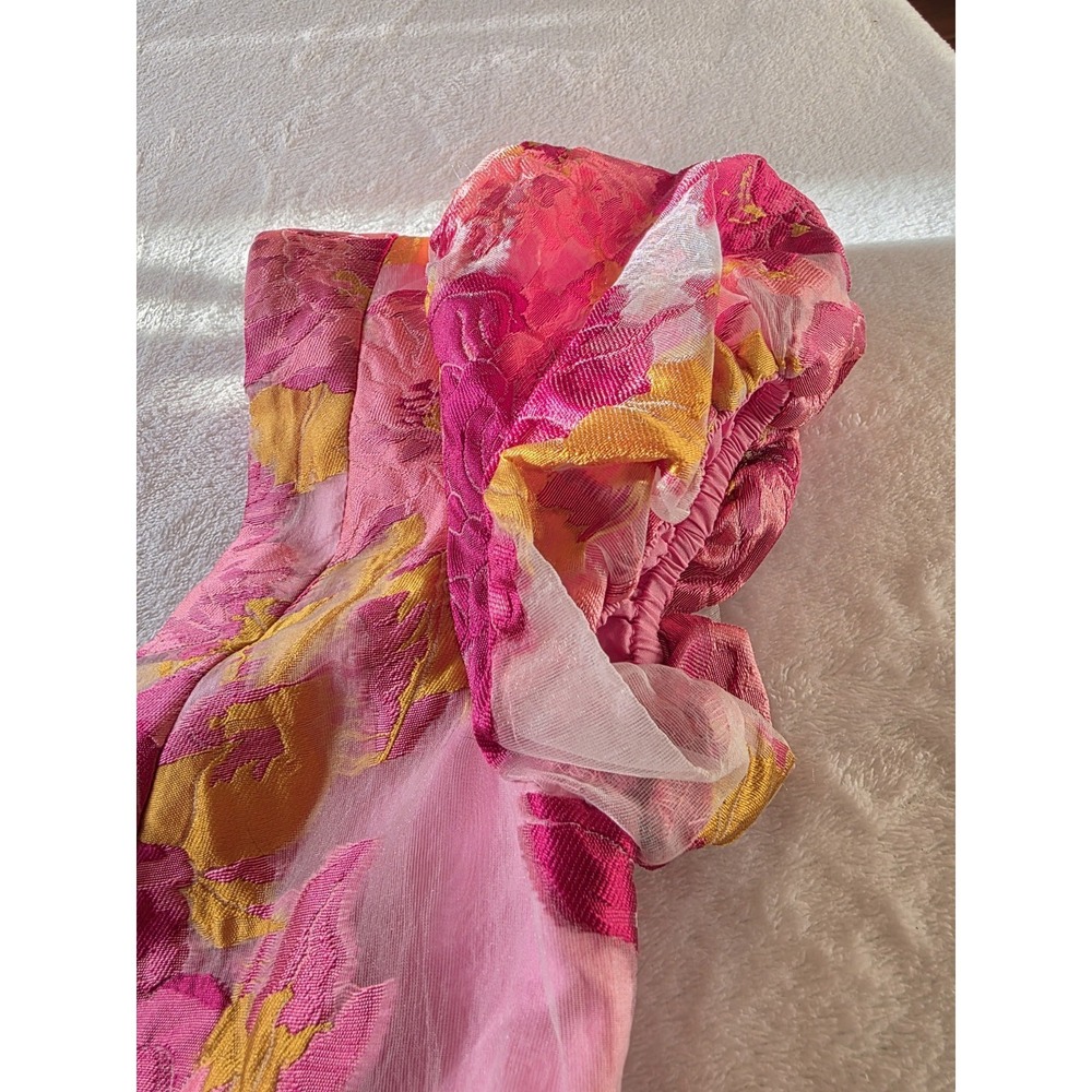 Barbie Core Coquette Showpo Floral Organza Fit Flare Plunge Mini Dress Pink US 4 - Picture 3 of 16